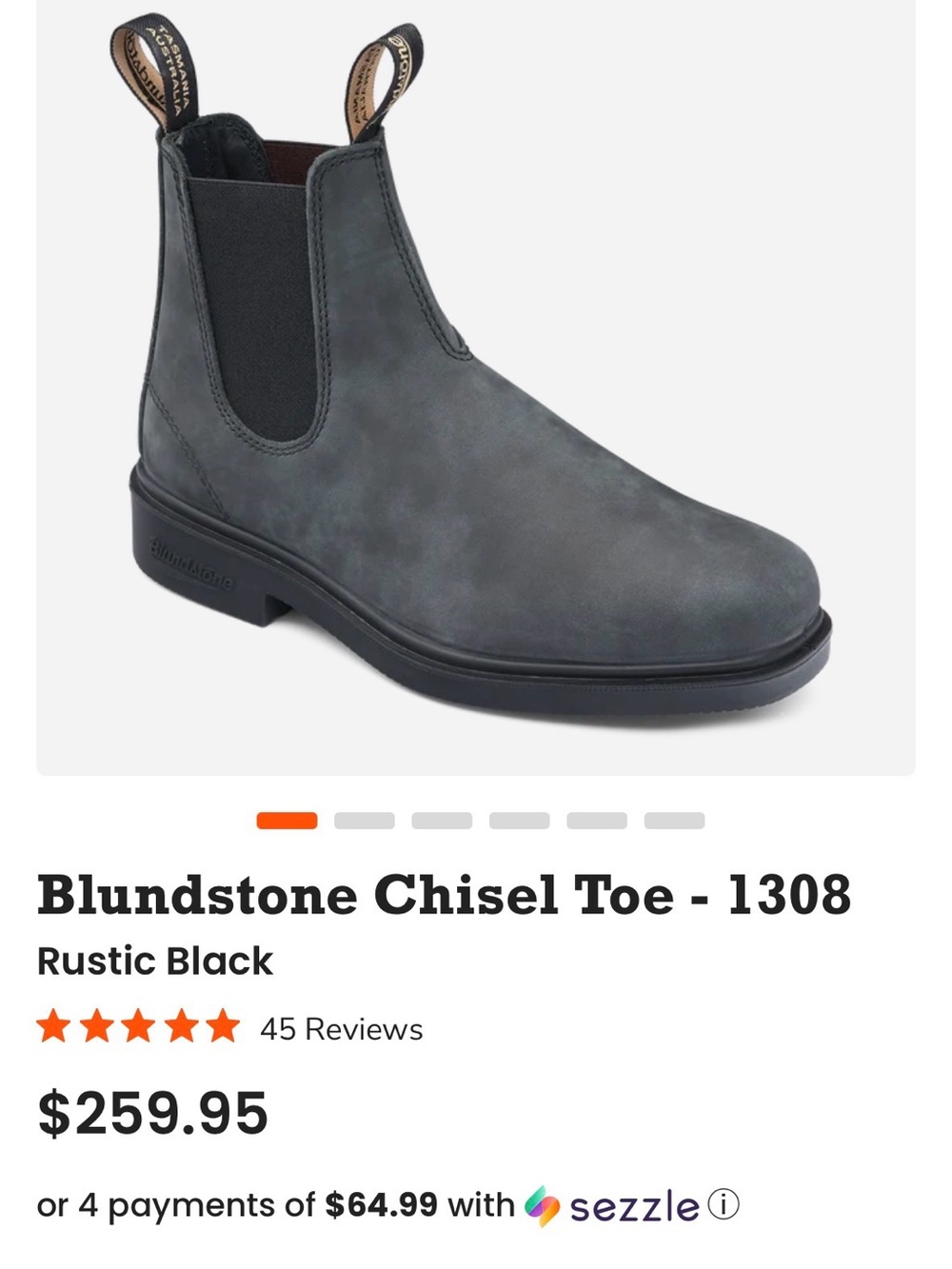 Blundstone Chisel Toe Rustic Black 4.5/M5.5/W7.5